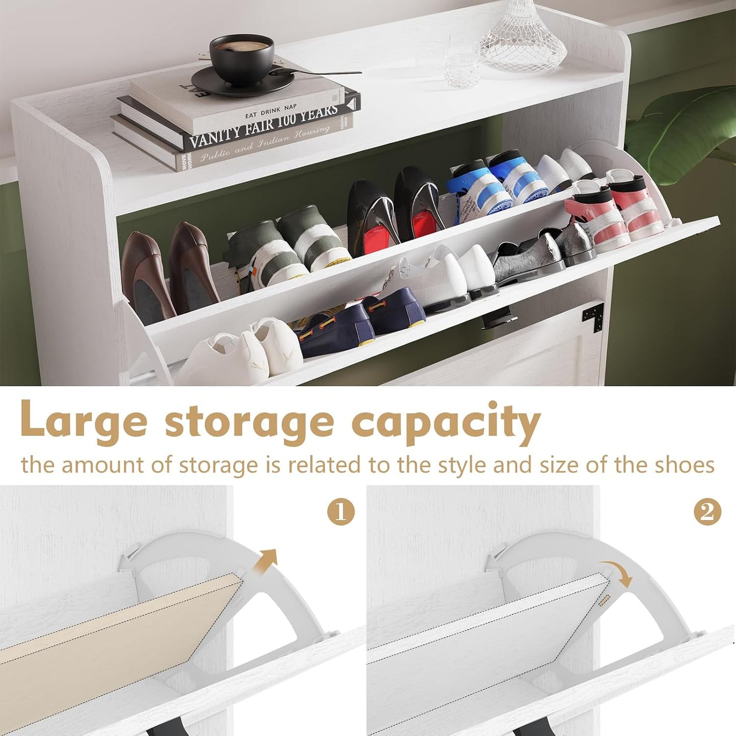 Nova Farmhouse – Weißer Schuhschrank mit 2 Klappen
