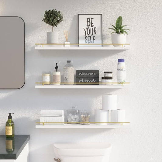 Veya – Set van 3 Zwevende Wandplanken met Gouden Rand – Moderne Wanddecoratie