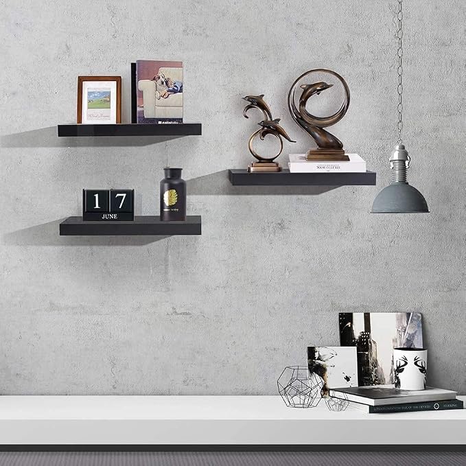 Luma – Set of 3 Black Floating Wall Shelves