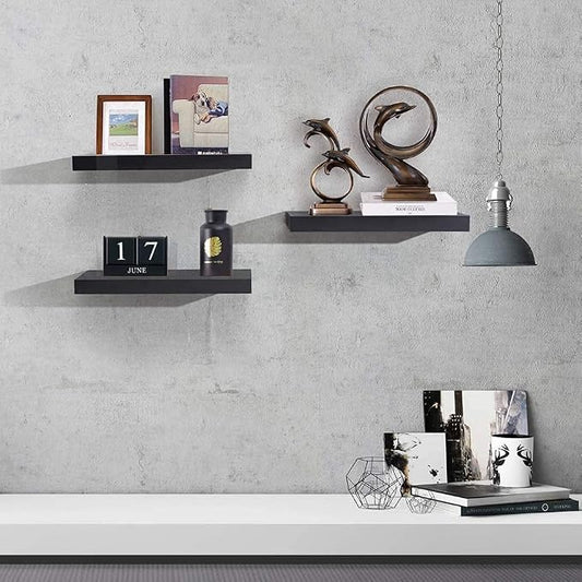 Luma – Set van 3 Zwarte Zwevende Wandplanken – Moderne MDF Wanddecoratie