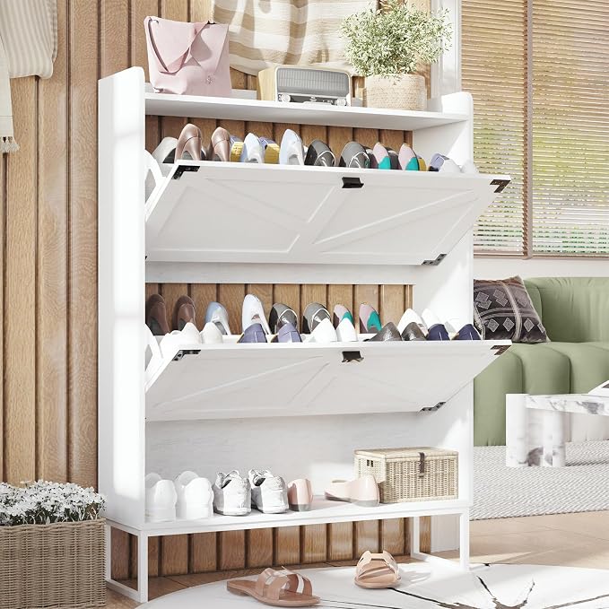 Nova Farmhouse – Weißer Schuhschrank mit 2 Klappen