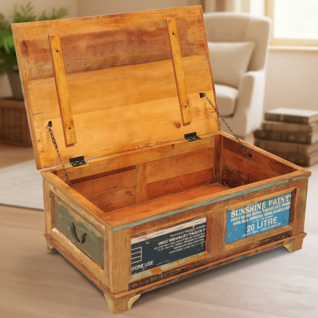 Salontafel Met Opbergruimte Vintage Stijl Gerecycled Hout Blauw