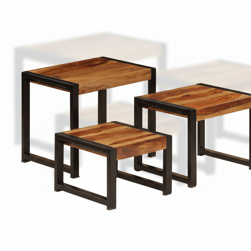 3-Delige Tafeltjesset Massief Gerecycled Hout