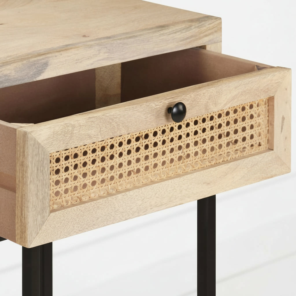 Wandtafel 100X35X76 Cm Massief Mangohout En Natuurlijk Riet