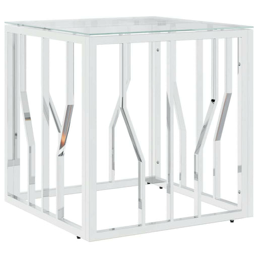 Salontafel 50X50X50 Cm Roestvrij Staal En Glas Zilverkleurig