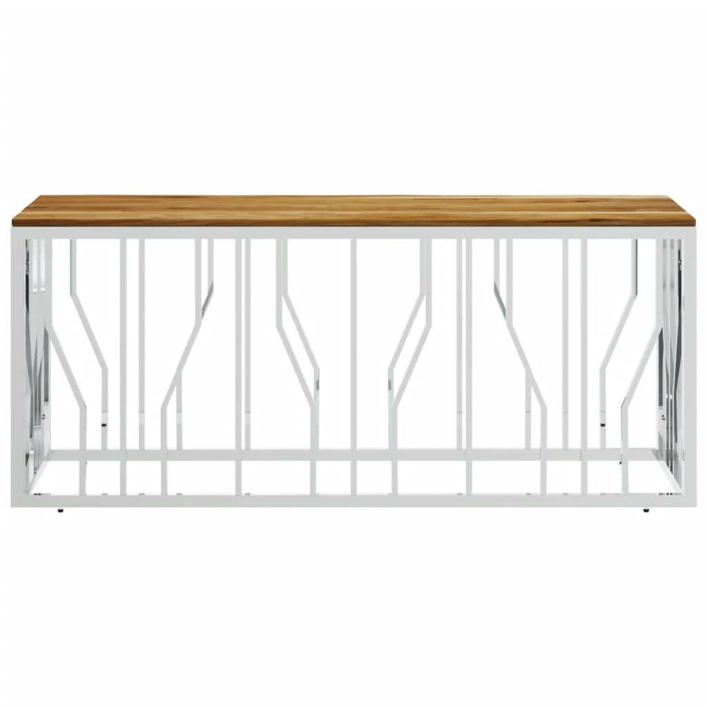 Salontafel Roestvrij Staal En Massief Acaciahout Zilverkleurig