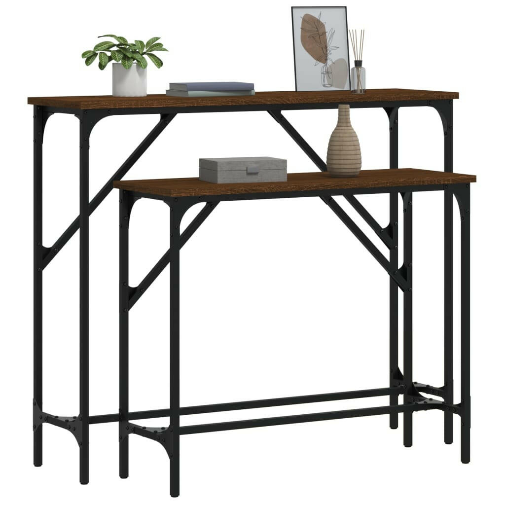 Wandtafels 2 St Bewerkt Hout Bruin Eikenkleur