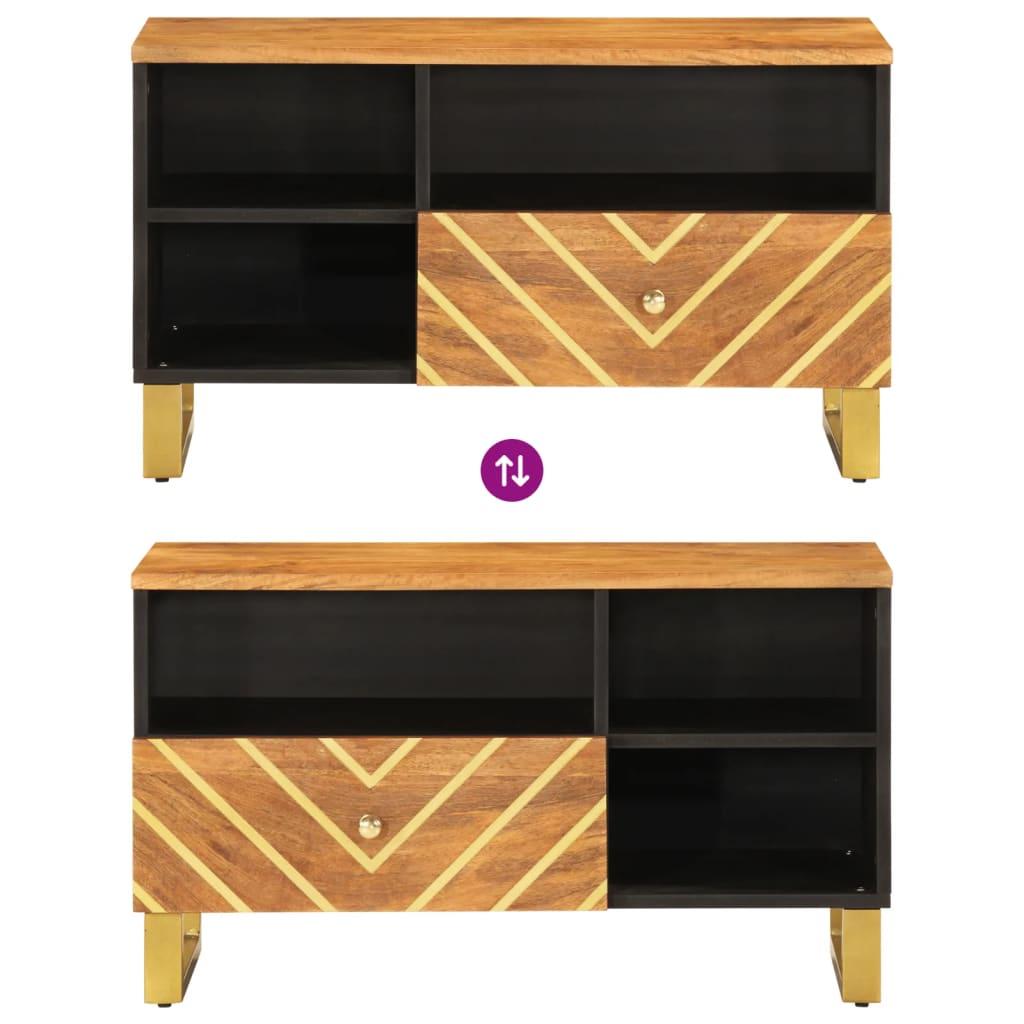 Tv-Meubel 80X33,5X46 Cm Massief Mangohout Bruin En Zwart