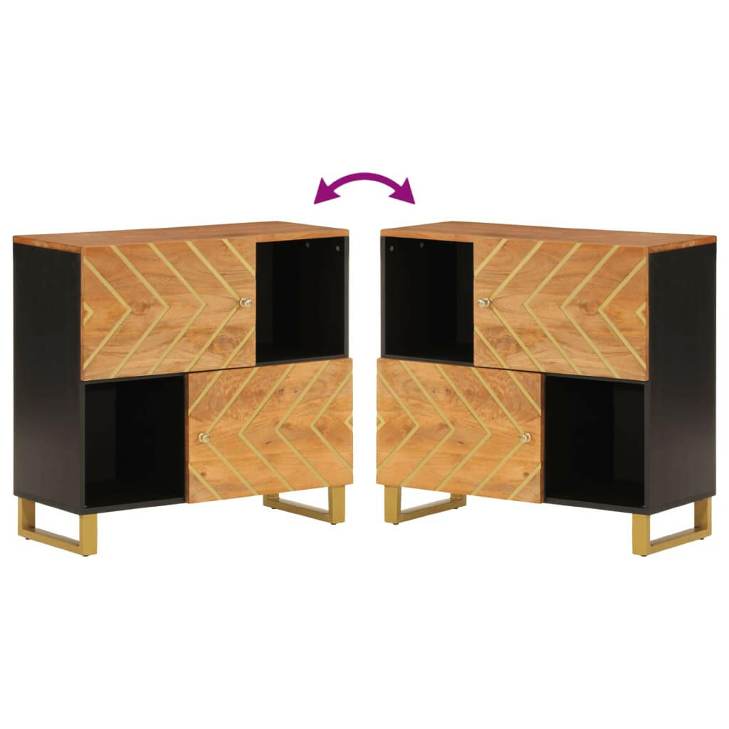 Dressoir 80X33,5X75 Cm Massief Mangohout Bruin En Zwart