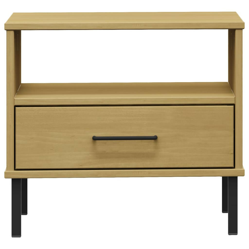 Nachtkastje Met Metalen Poten Oslo Massief Grenenhout Bruin