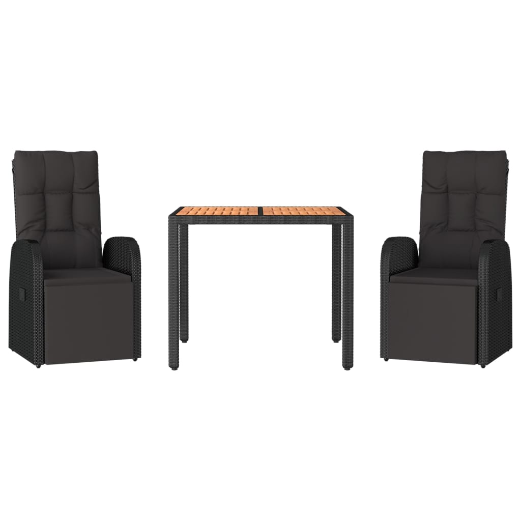 3-Delige Tuinset Poly Rattan En Massief Acaciahout Zwart