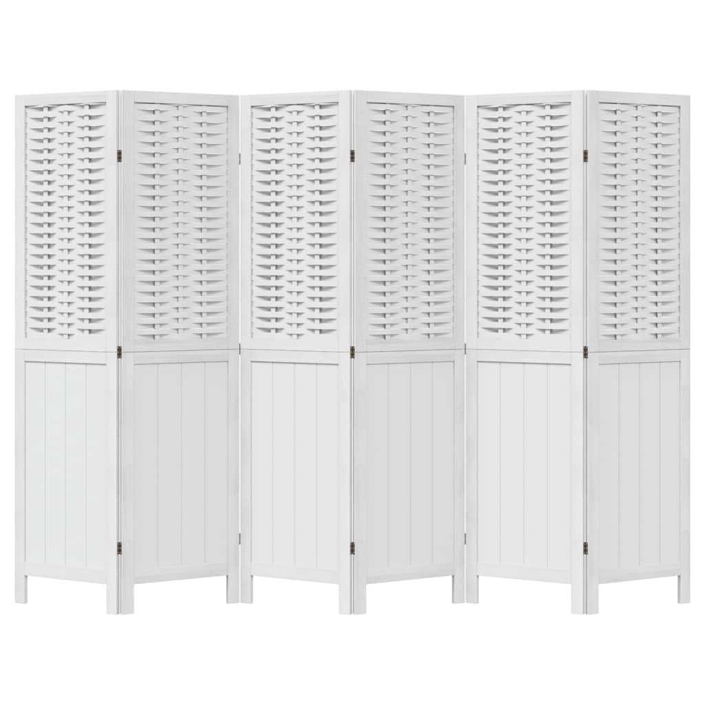 Kamerscherm Met 6 Panelen Massief Paulowniahout Wit
