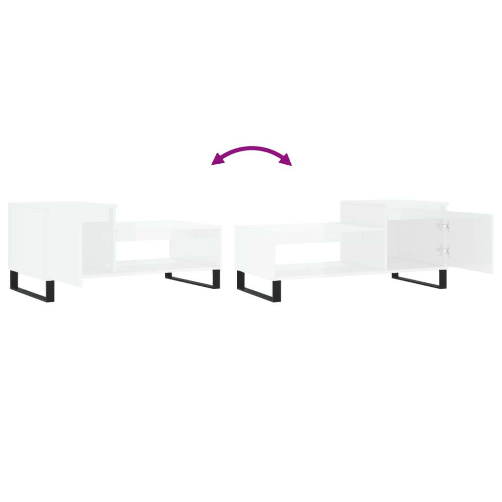 Salontafel 100X50X45 Cm Bewerkt Hout Hoogglans Wit