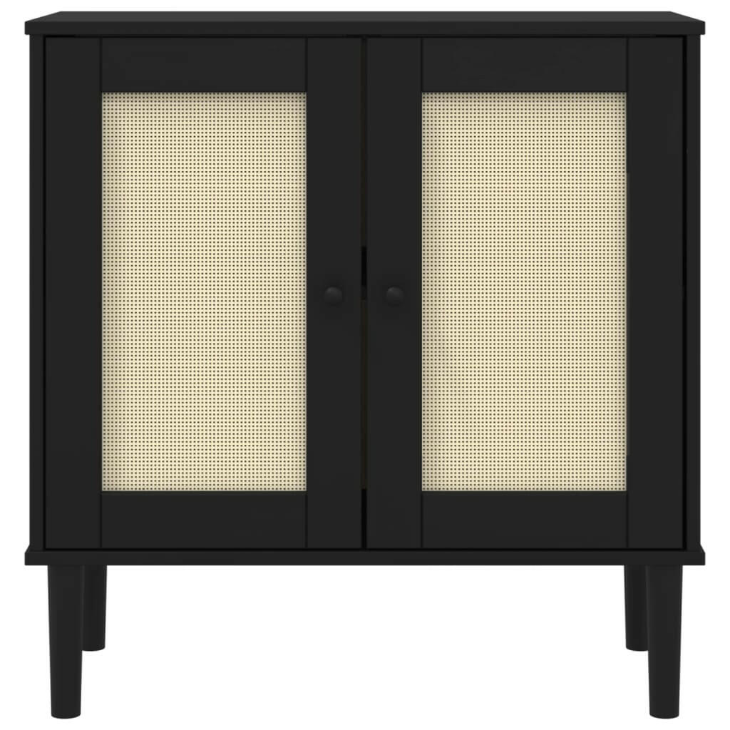 Dressoir Senja 80X35X80 Cm Rattan Look Massief Grenenhout Zwart