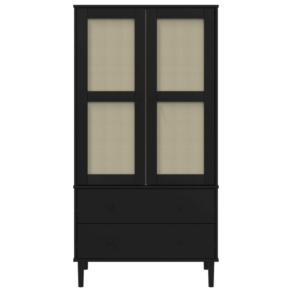 Kledingkast Senja 90X55X175 Cm Rattan Look Grenenhout Zwart