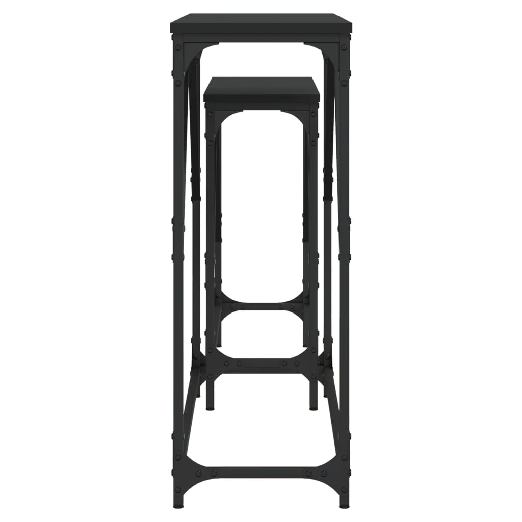 2-Delige Tafeltjesset Bewerkt Hout Zwart