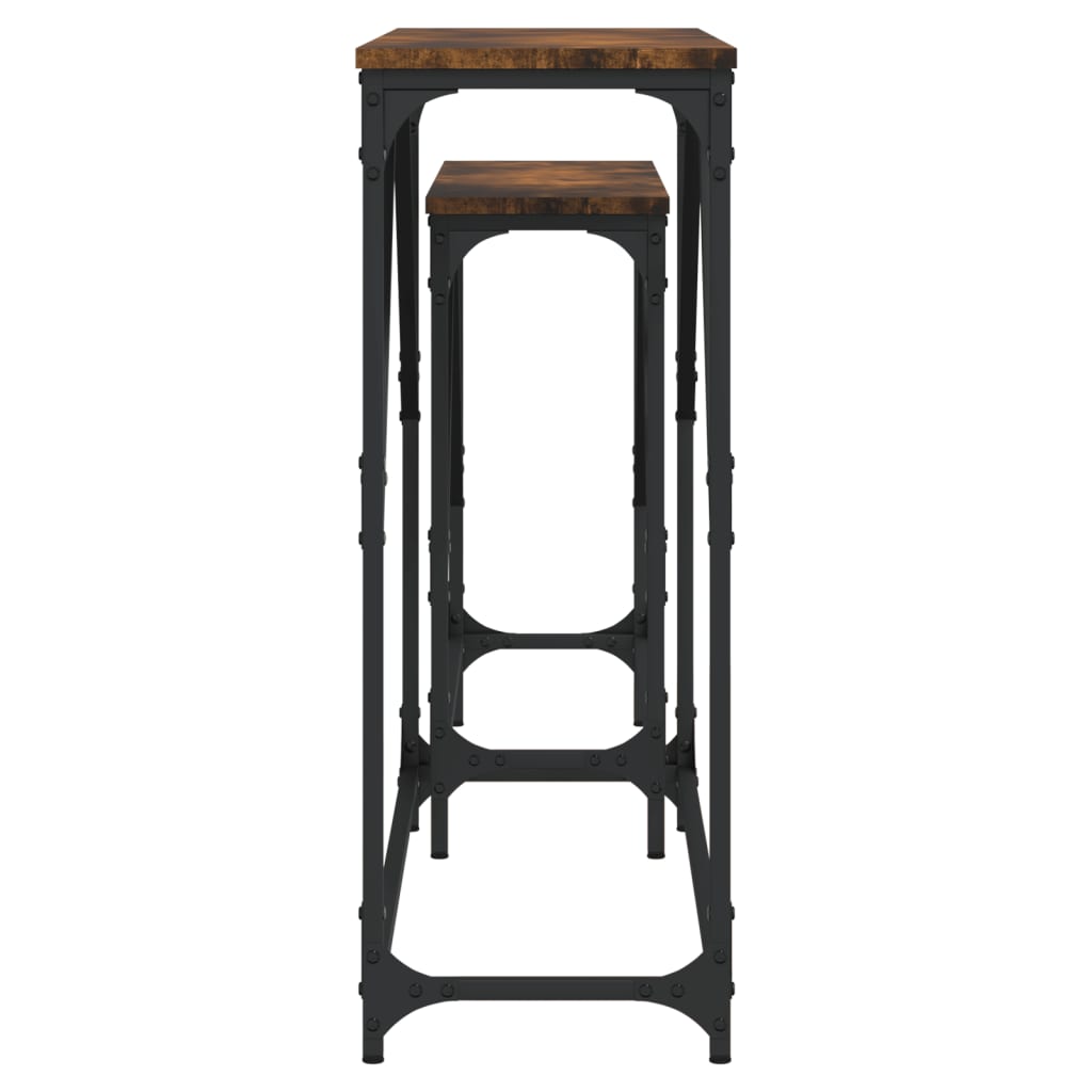 2-Delige Tafeltjesset Bewerkt Hout Gerookt Eikenkleurig