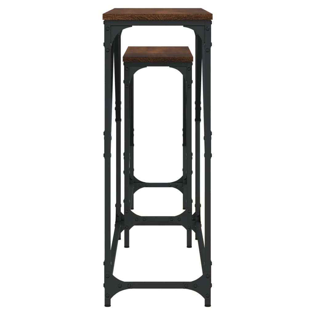 2-Delige Tafeltjesset Bewerkt Hout Bruineikenkleurig