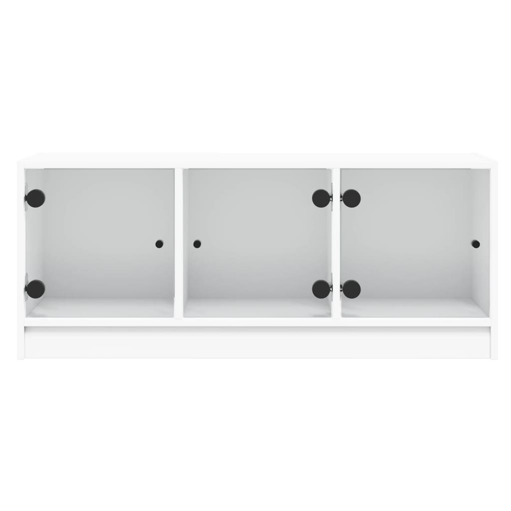 Tv-Meubel Met Glazen Deuren 102X37X42 Cm Wit