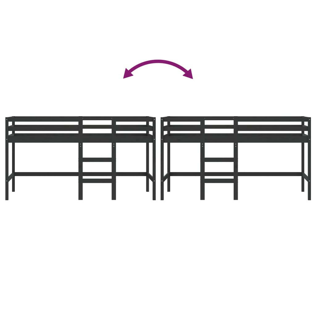 Kinderhoogslaper Met Ladder 90X200 Cm Massief Grenenhout Zwart