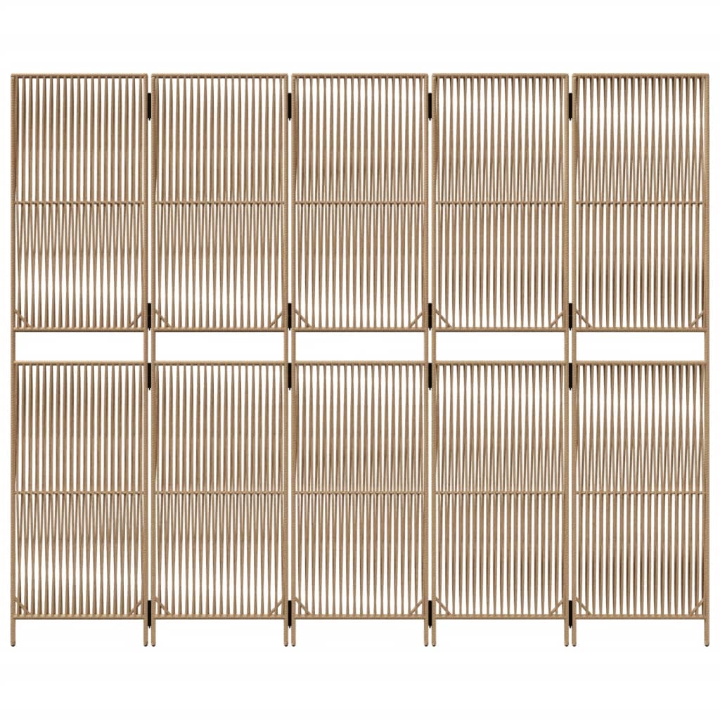 Kamerscherm 5 Panelen Poly Rattan Beige