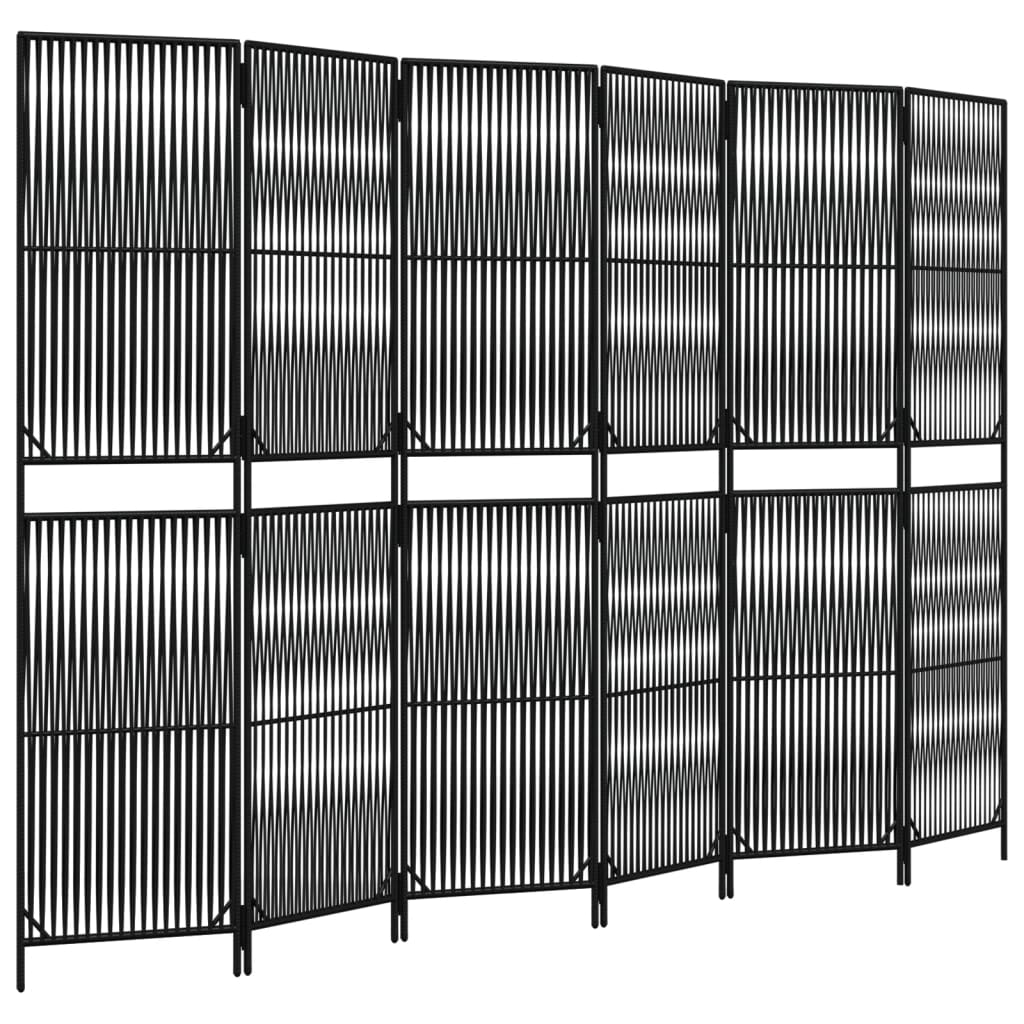 Kamerscherm 6 Panelen Poly Rattan Zwart