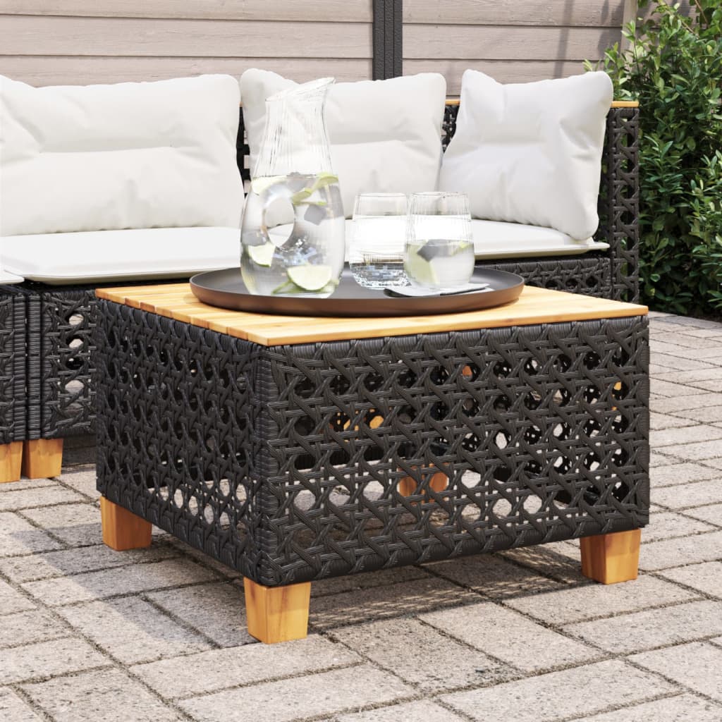 Tuintafel 55X55X36 Cm Poly Rattan En Acaciahout Zwart