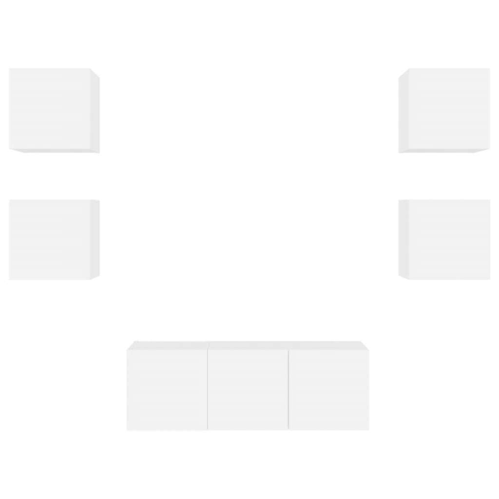 6-Delige Tv-Wandmeubelset Met Led-Verlichting Bewerkt Hout