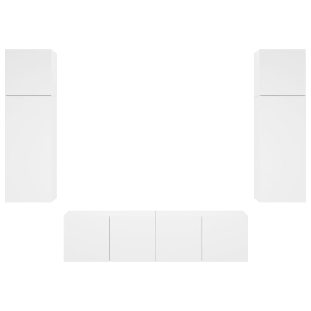 6-Delige Tv-Wandmeubelset Met Led-Verlichting Bewerkt Hout