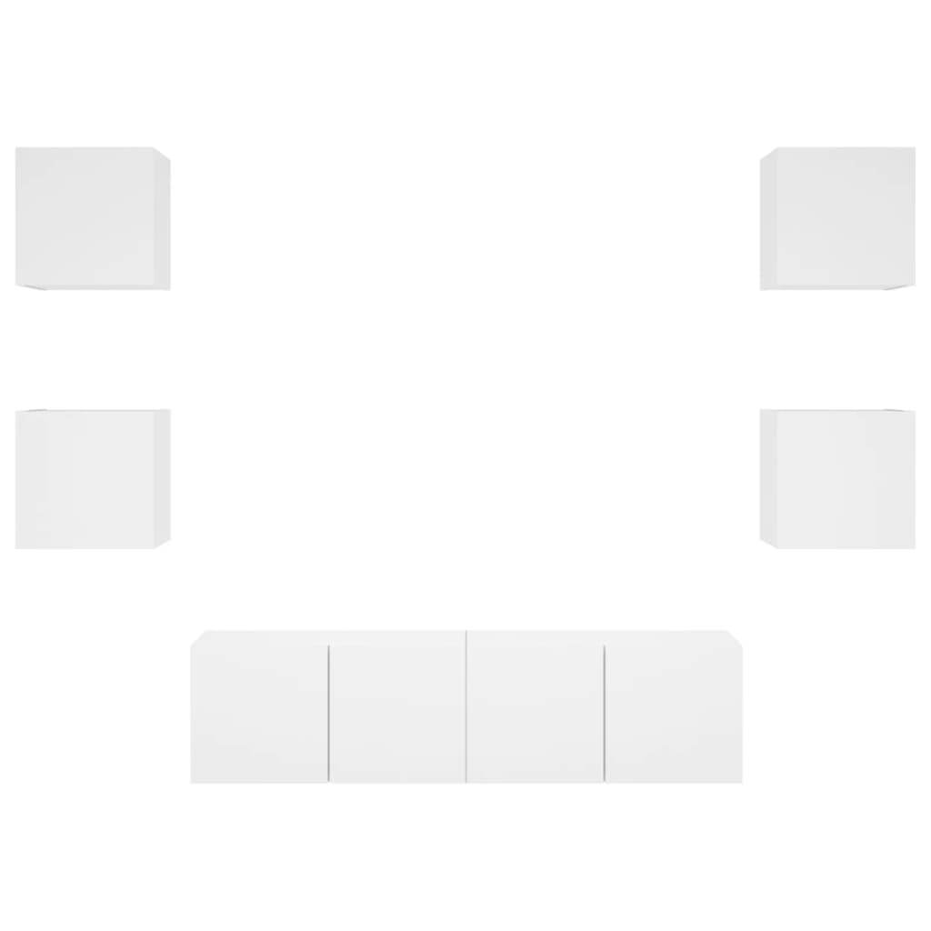 6-Delige Tv-Wandmeubelset Met Led-Verlichting Bewerkt Hout