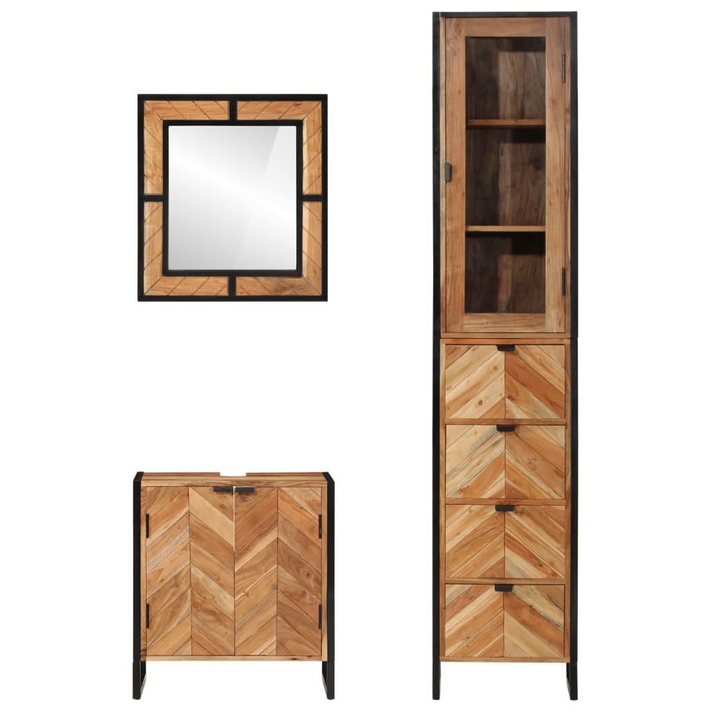 3-Delige Badkamermeubelset Ijzer En Massief Acaciahout Naturel