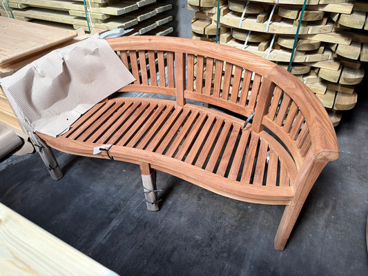 Teak Banana Bench (160 cm) | Volledig handgemaakt & gemonteerd geleverd | tweede keuze