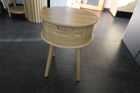 Round Bedside Table with 1 Drawer – Curved Design (Ø45 × 50 cm)