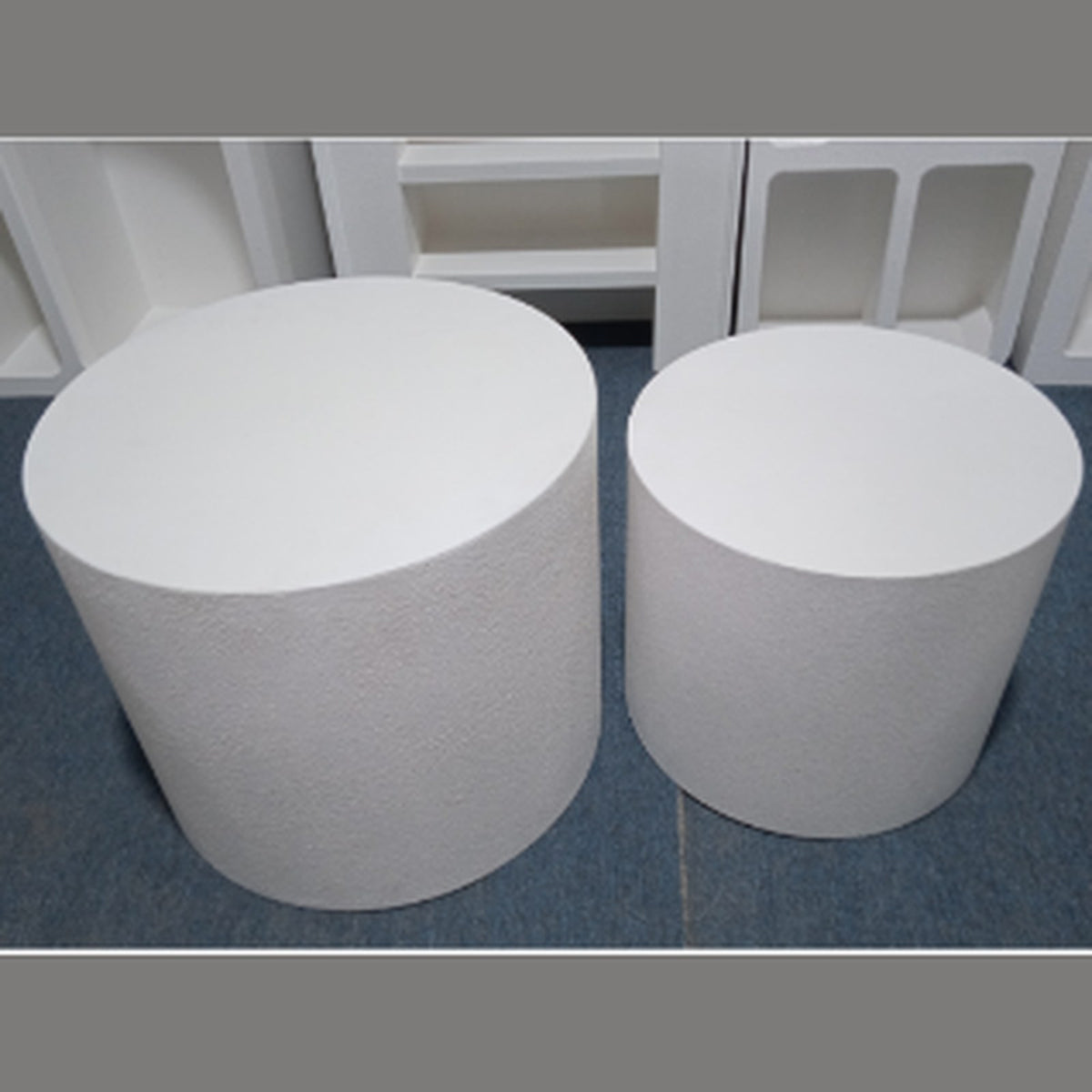 Ronde salontafelset – set van 2, gestructureerd wit, Ø48 + Ø38 cm — E-woodproducts