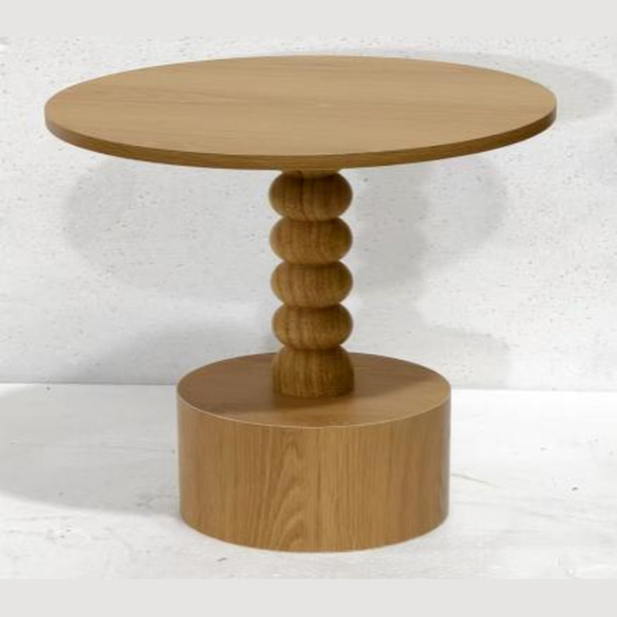 Travertino bijzettafel met bolpoot – travertijnlook, Ø35 × 48 cm — E-woodproducts