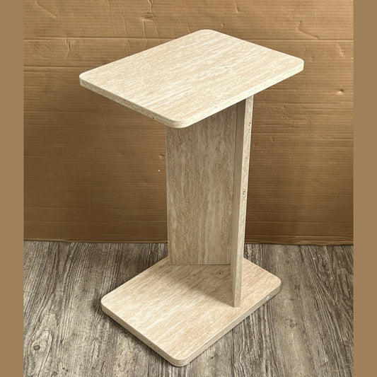 Travertino sofatafel in C-vorm – travertijnlook, 40 × 30 × 65 cm — E-woodproducts