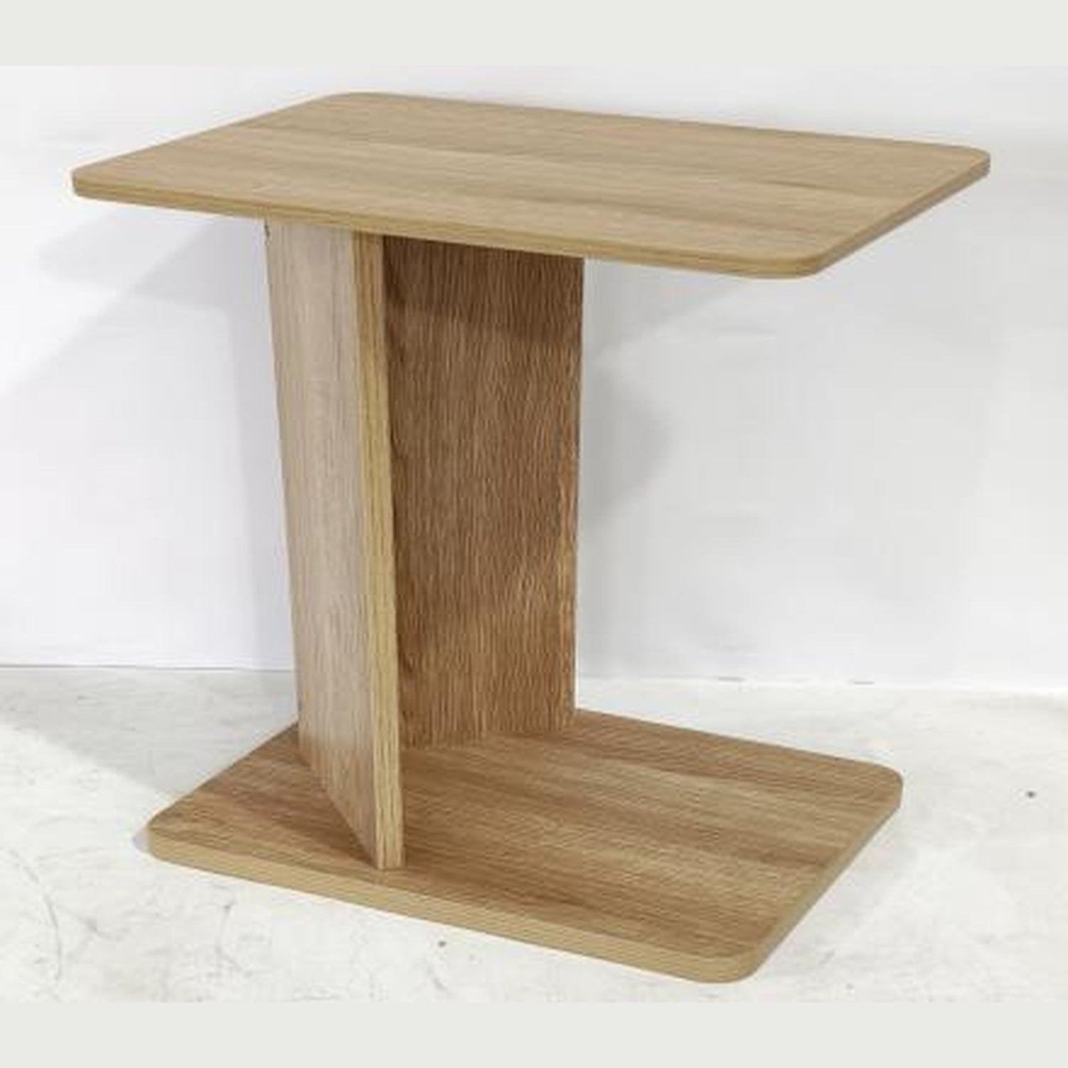 Travertino sofatafel in C-vorm – travertijnlook, 40 × 30 × 65 cm — E-woodproducts