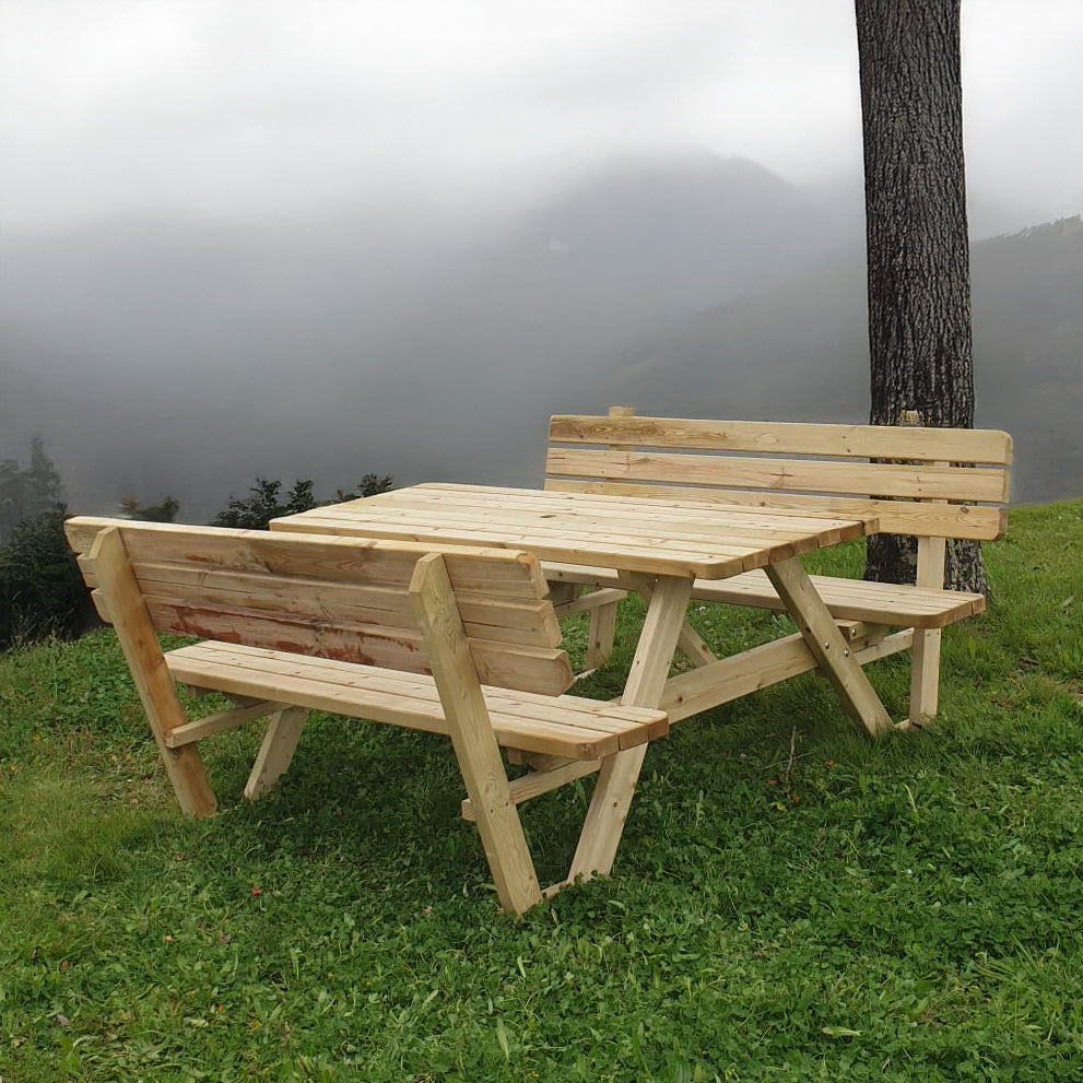 Picknicktisch 180 cm KING ® / 4 cm Stärke mit Rückenlehnen