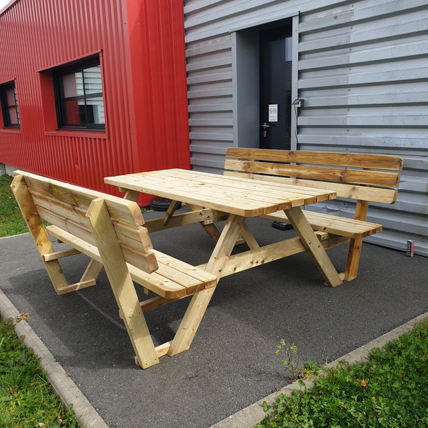 Picknicktafel 180 cm KING ® / 4 cm dikte met rugleuningen - tweede keuze – Vuren
