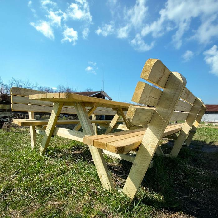 Picknicktafel 300 cm KING met 2 rugleuningen — tweede keuze — E-woodproducts