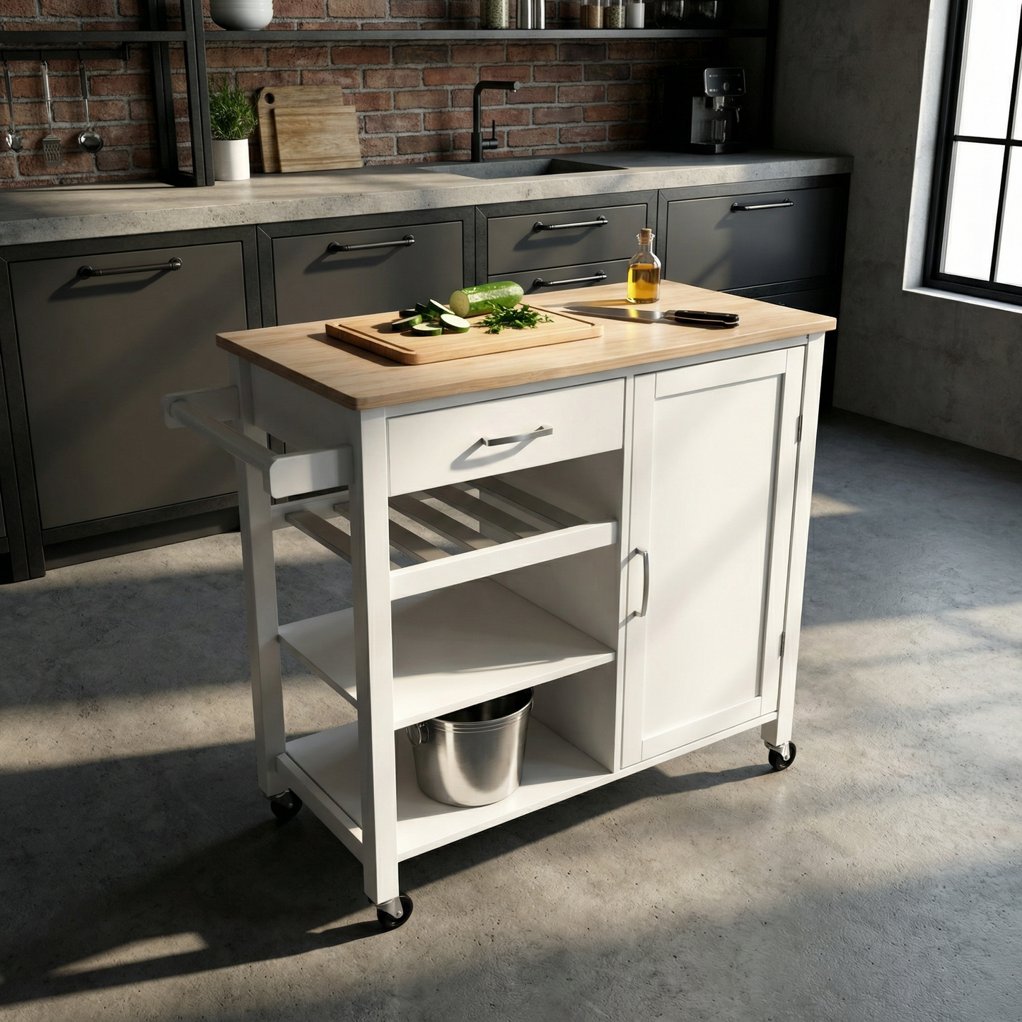 LuminaPrep XXL – compact kitchen trolley with oak-look worktop 105.5 cm