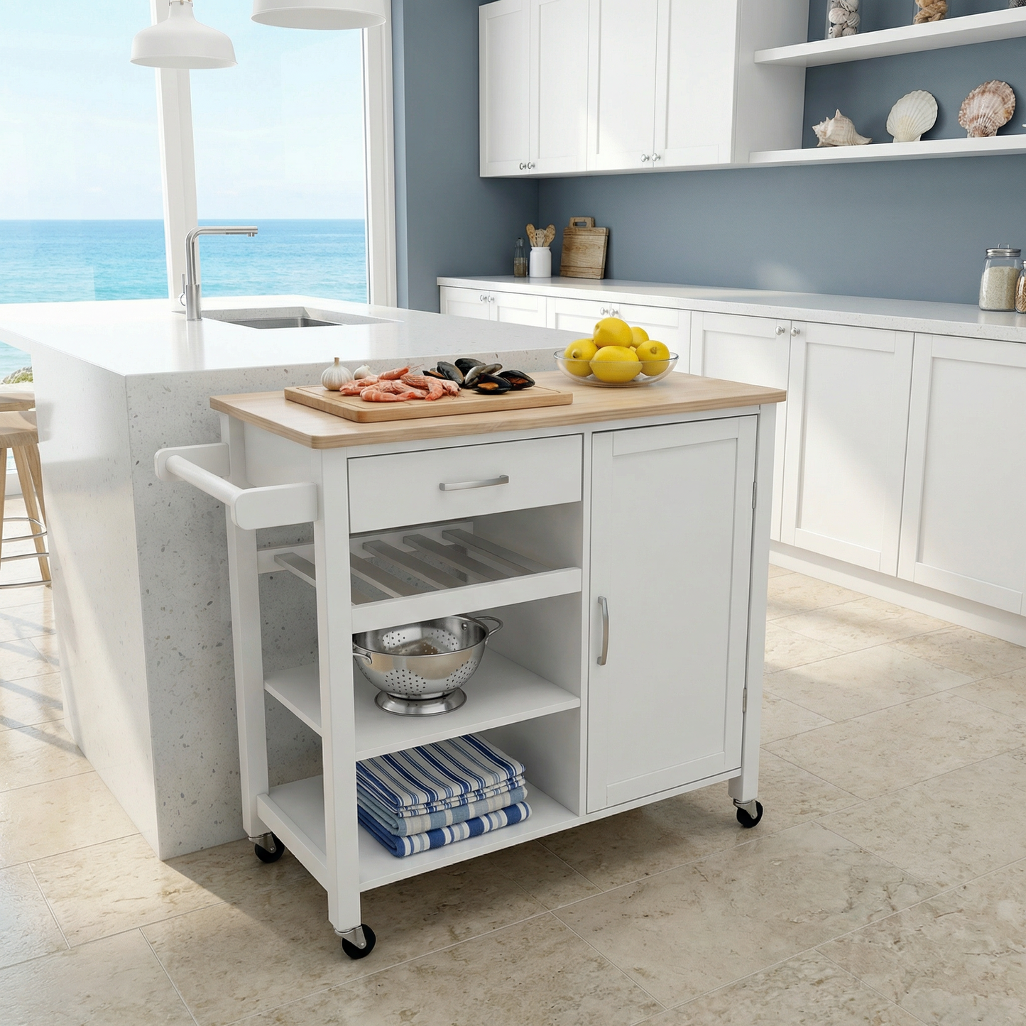 LuminaPrep XXL – compact kitchen trolley with oak-look worktop 105.5 cm