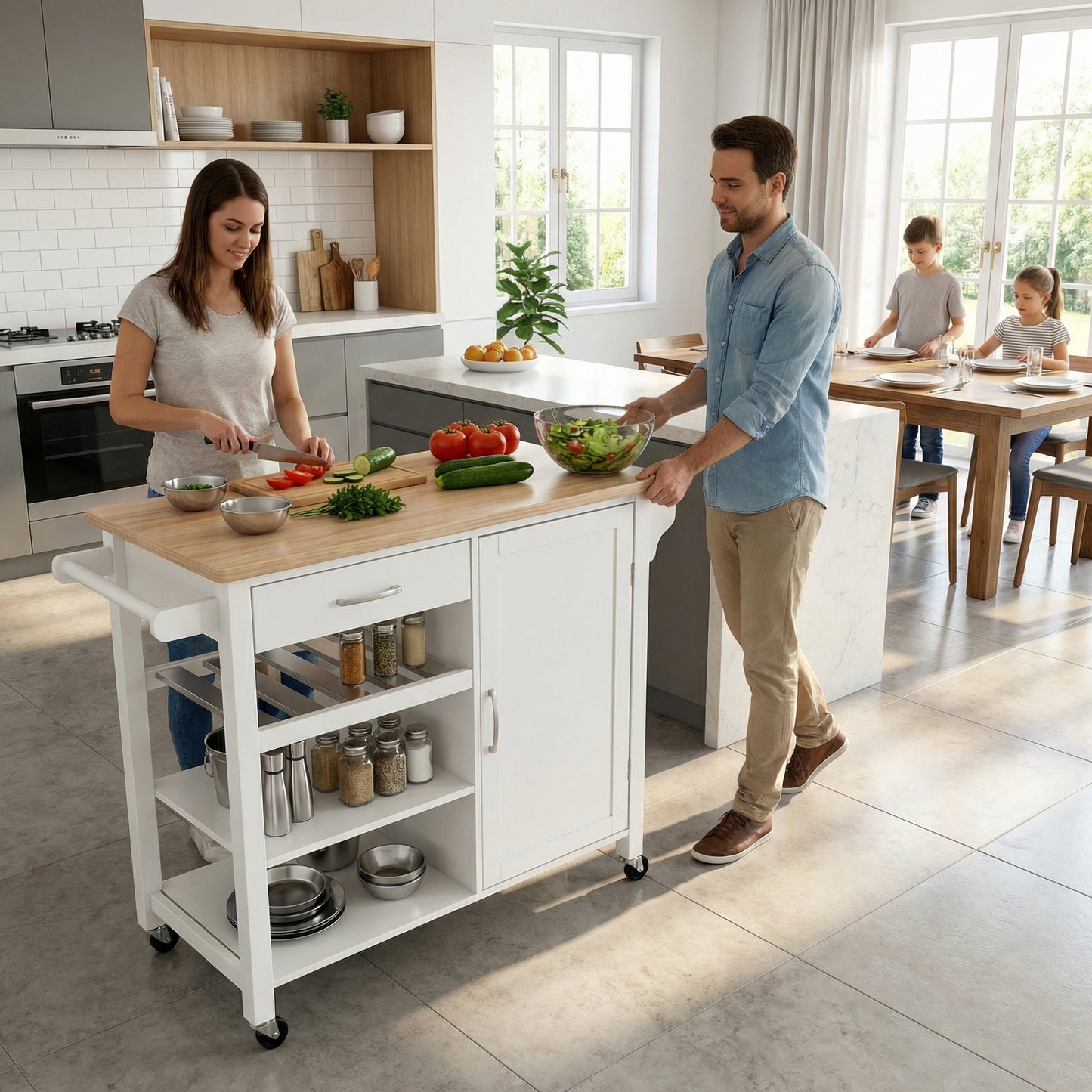 LuminaPrep XXL – compact kitchen trolley with oak-look worktop 105.5 cm