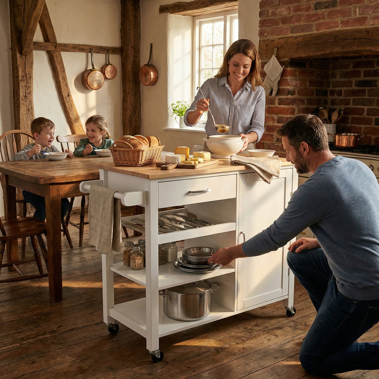 LuminaPrep XXL – compact kitchen trolley with oak-look worktop 105.5 cm