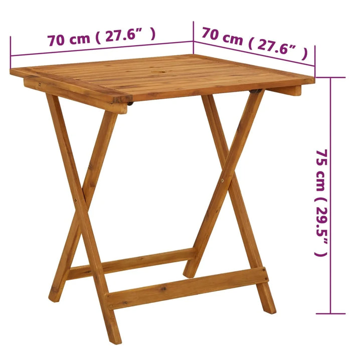 Table d'appoint pliable en bois d'acacia 70 x 70 x 75 cm