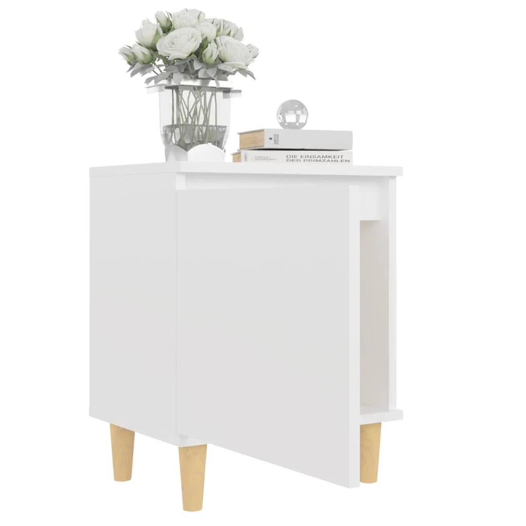 Table de chevet de style scandinave en blanc, 40x30x50 cm - Bois massif avec espace de rangement
