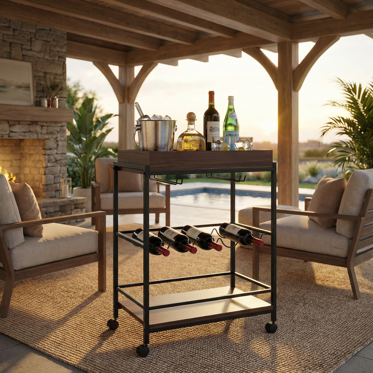 Vintaro – industrial bar cart on wheels with bottle rack (57 x 30 x 83 cm)