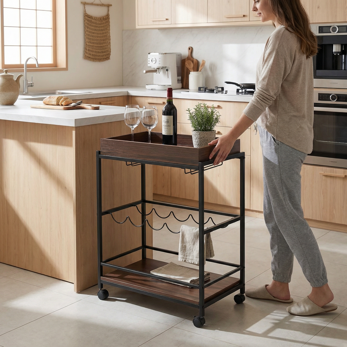 Vintaro – industrial bar cart on wheels with bottle rack (57 x 30 x 83 cm)