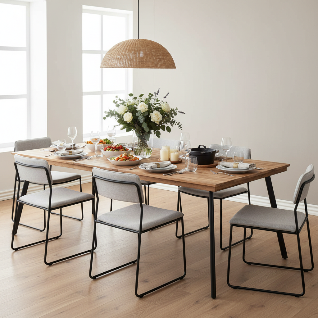 Acacia eettafel 169cm in moderne eetkamer