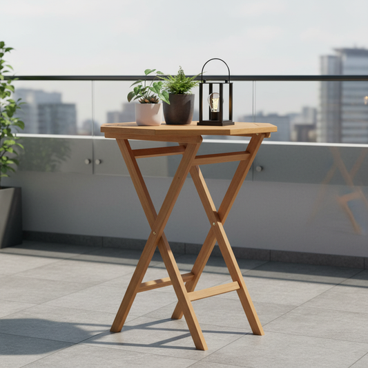 Achthoekige tafel op balkon